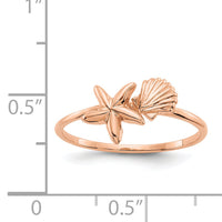14k Rose Gold Polished Shell & Starfish Ring-K5760