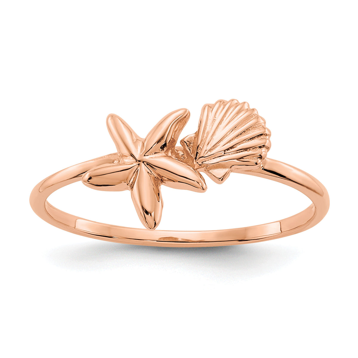 14k Rose Gold Polished Shell & Starfish Ring-K5760