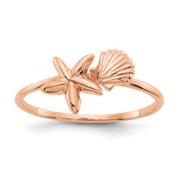 14k Rose Gold Polished Shell & Starfish Ring-K5760
