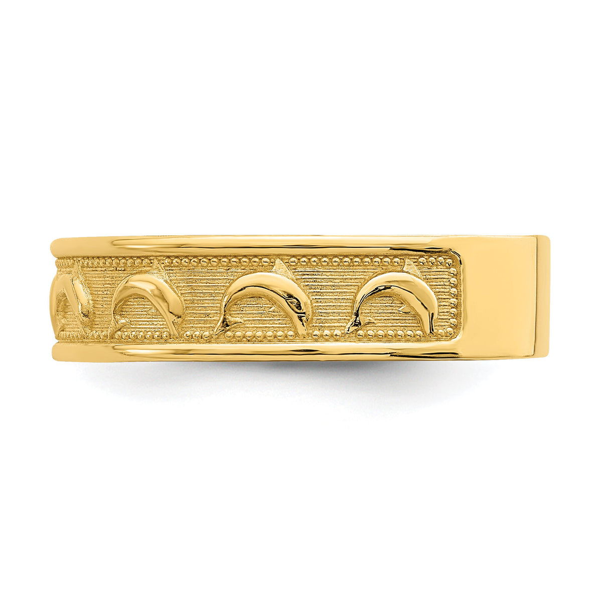 14K Gold Polished and Textured Dolphin Engraved Thumb Ring-K5766