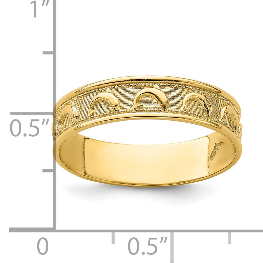 14K Gold Polished and Textured Dolphin Engraved Thumb Ring-K5766