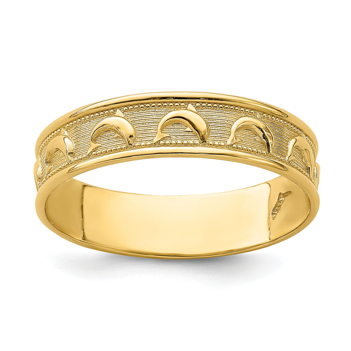 14K Gold Polished and Textured Dolphin Engraved Thumb Ring-K5766