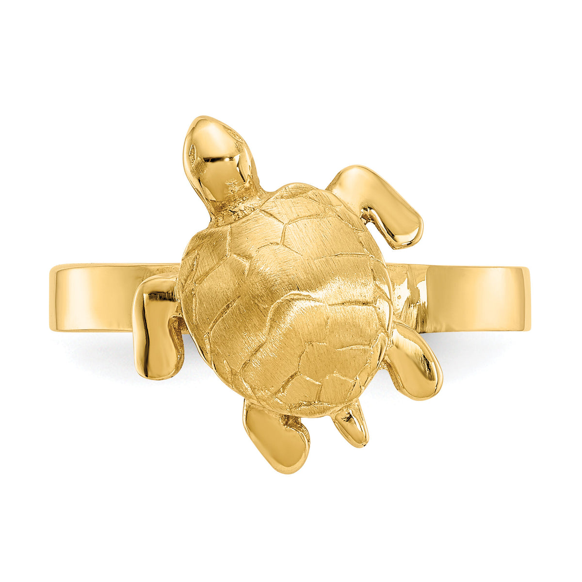 14K Gold Polished / Textured Sea Turtle Ring-K5767