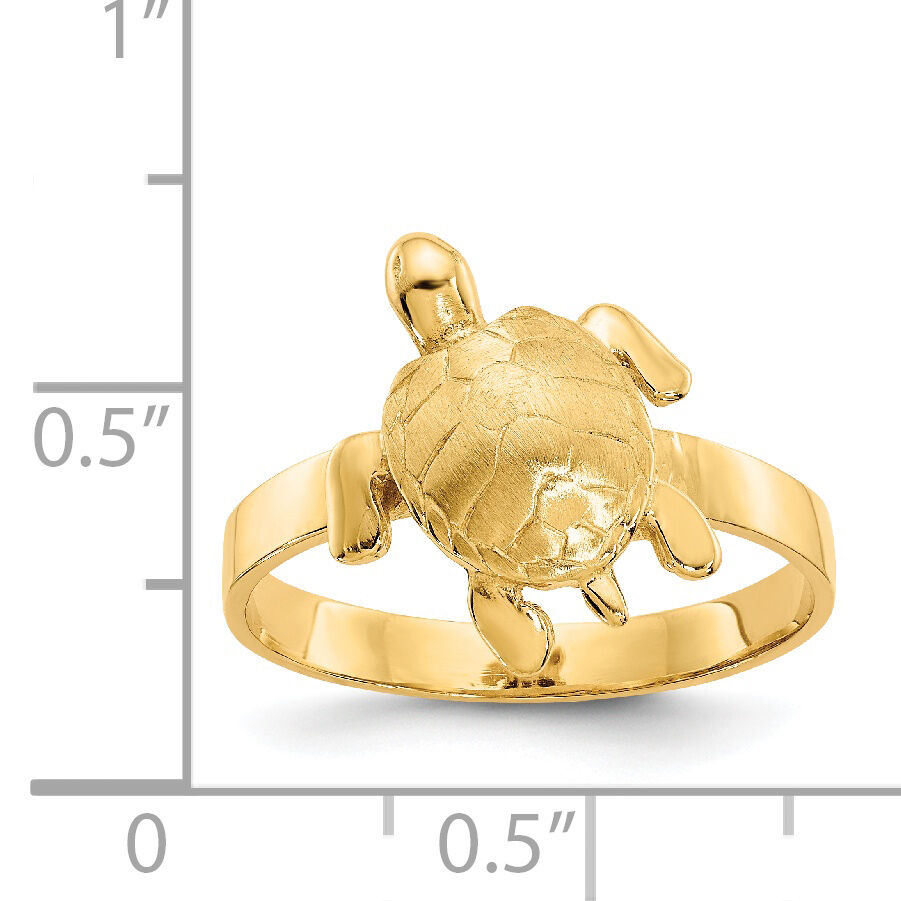 14K Gold Polished / Textured Sea Turtle Ring-K5767