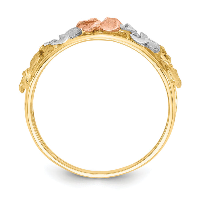 14k Two-Tone & Rhodium Satin/Polished D/C Flower Ring-K5772
