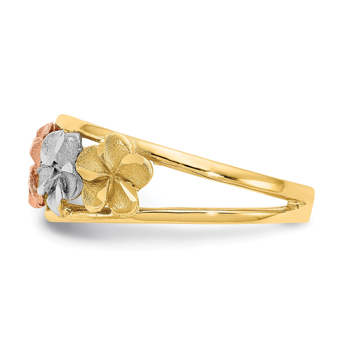 14k Two-Tone & Rhodium Satin/Polished D/C Flower Ring-K5772