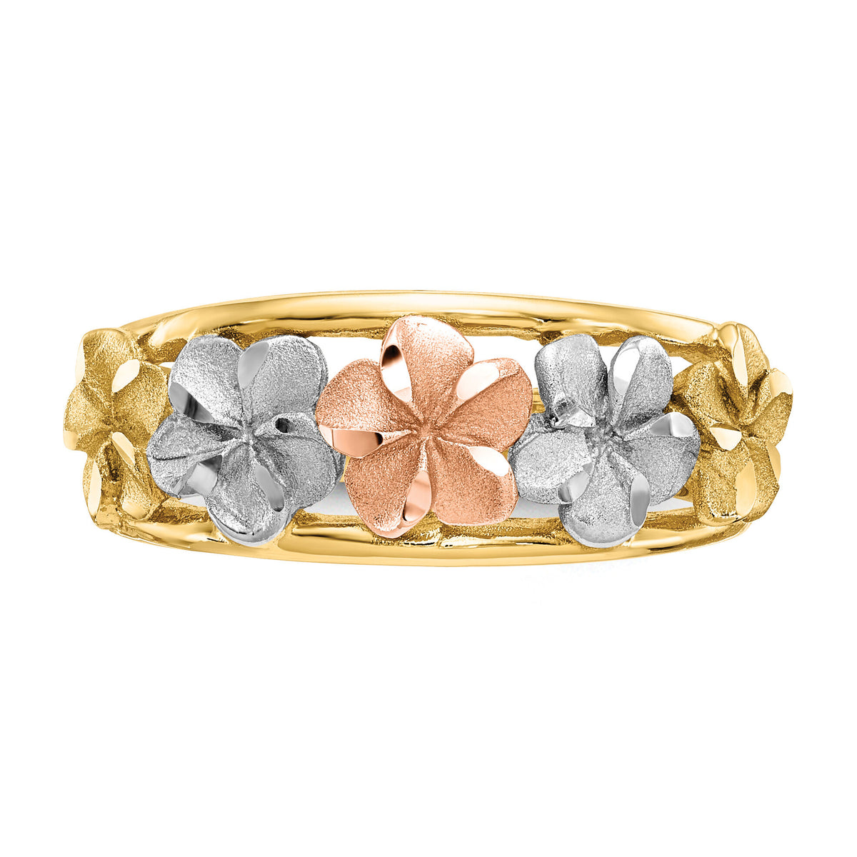 14k Two-Tone & Rhodium Satin/Polished D/C Flower Ring-K5772