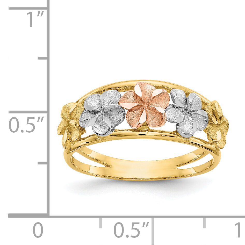 14k Two-Tone & Rhodium Satin/Polished D/C Flower Ring-K5772