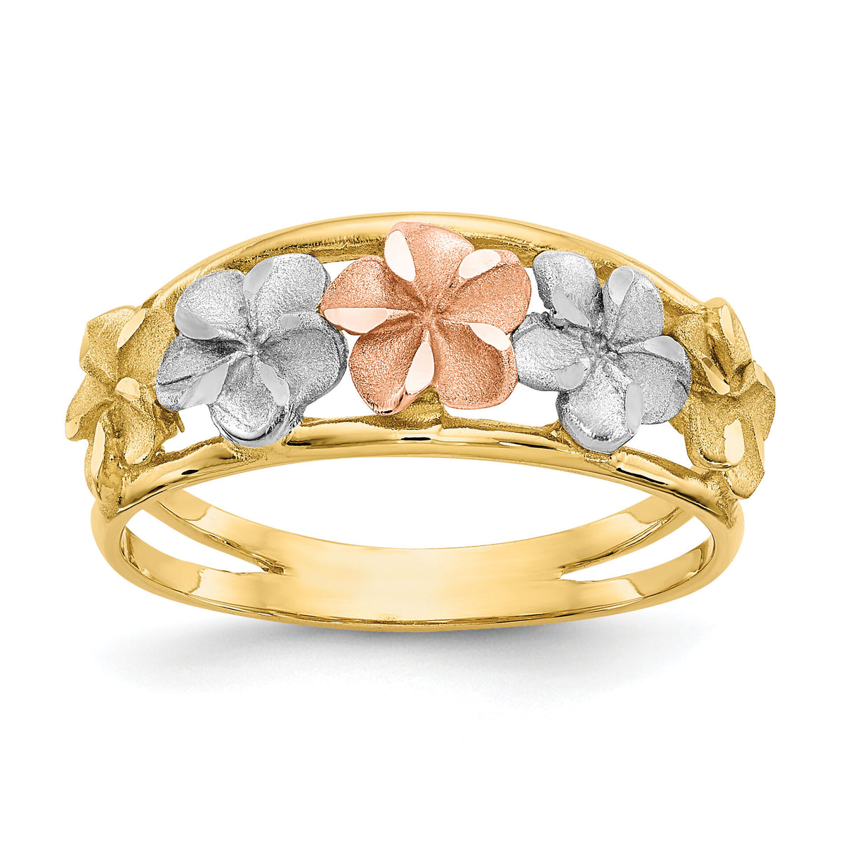 14k Two-Tone & Rhodium Satin/Polished D/C Flower Ring-K5772