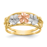 14k Two-Tone & Rhodium Satin/Polished D/C Flower Ring-K5772