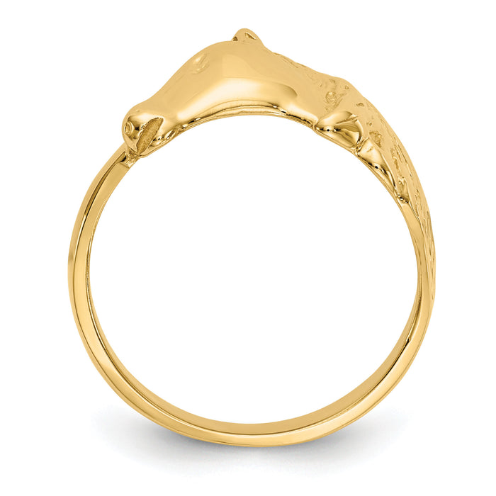 14K Gold Polished Horse Head Ring-K5781