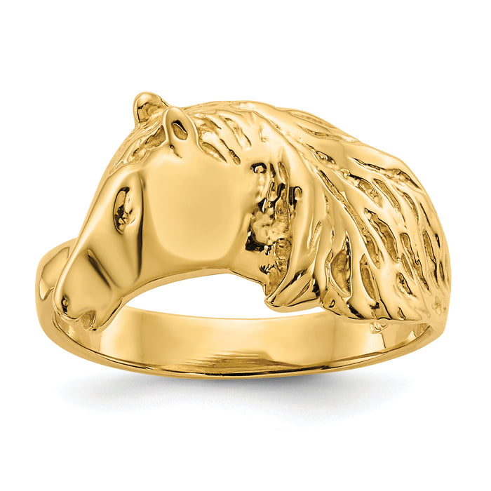 14K Gold Polished Horse Head Ring-K5781