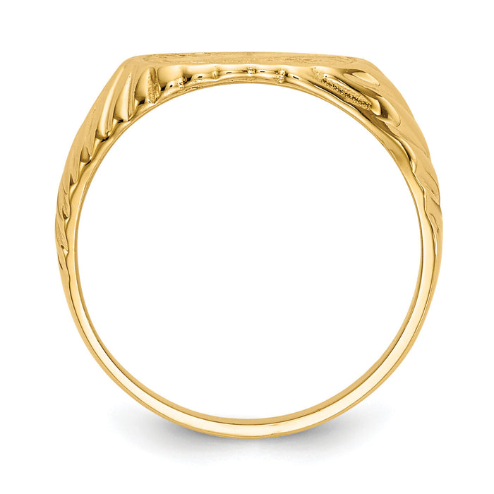 14K Gold Polished Baby Rectangle Signet w/Stripes Ring-K5791