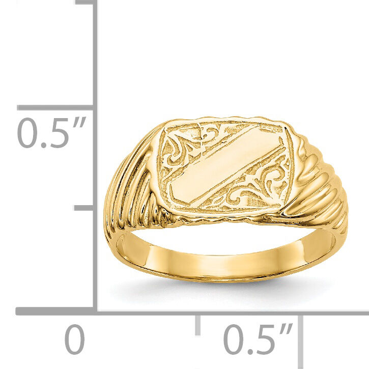 14K Gold Polished Baby Rectangle Signet w/Stripes Ring-K5791