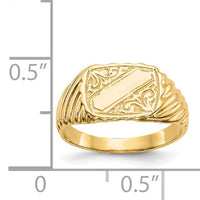 14K Gold Polished Baby Rectangle Signet w/Stripes Ring-K5791