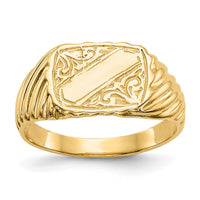 14K Gold Polished Baby Rectangle Signet w/Stripes Ring-K5791