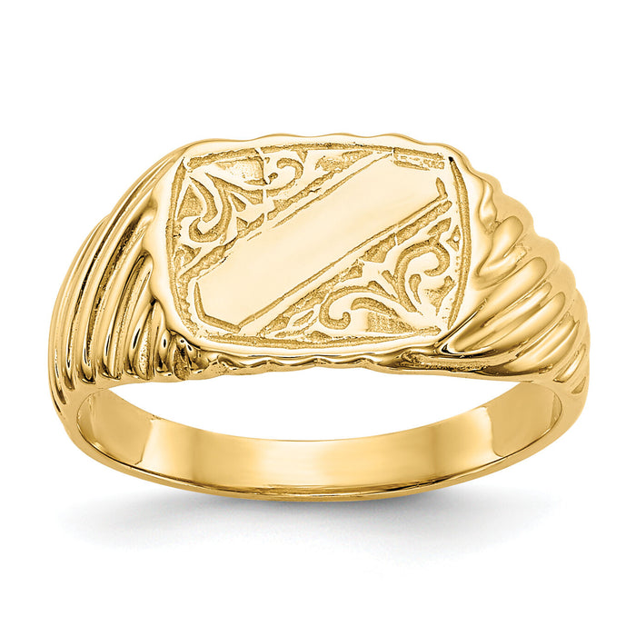 14K Gold Polished Baby Rectangle Signet w/Stripes Ring-K5791