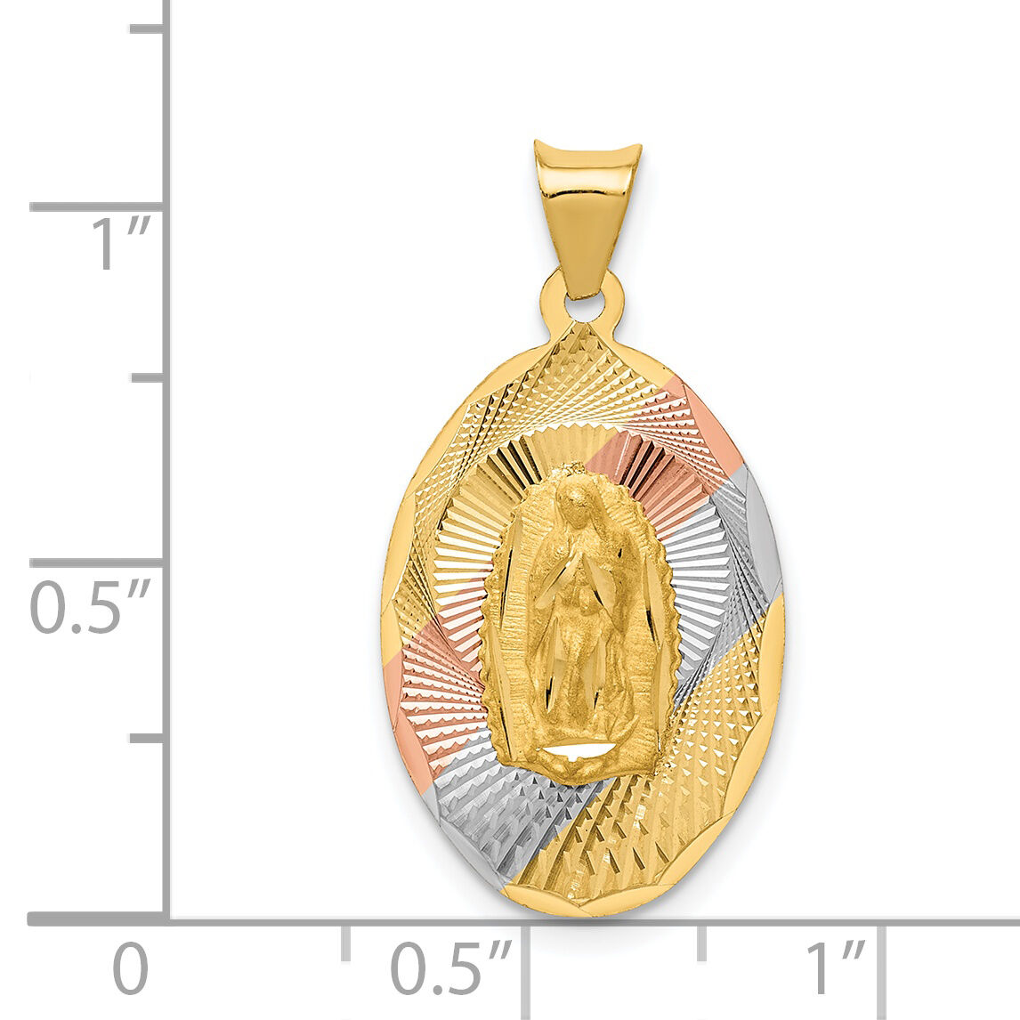14K w/Rhodium D/C Lady Of Guadalupe Oval Pendant-K5824