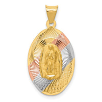 14K w/Rhodium D/C Lady Of Guadalupe Oval Pendant-K5824