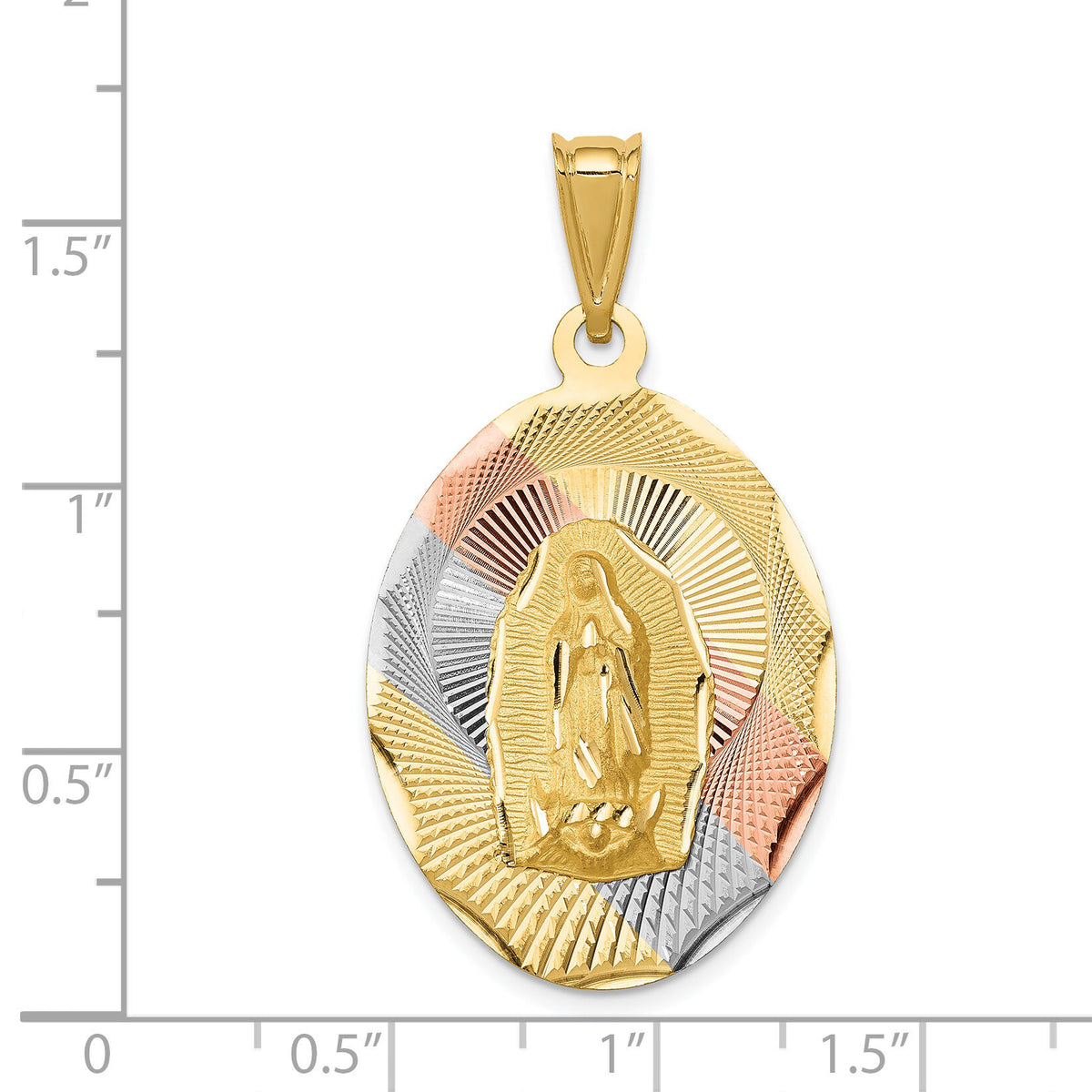 14K w/Rhodium D/C Lady Of Guadalupe Oval Pendant-K5825