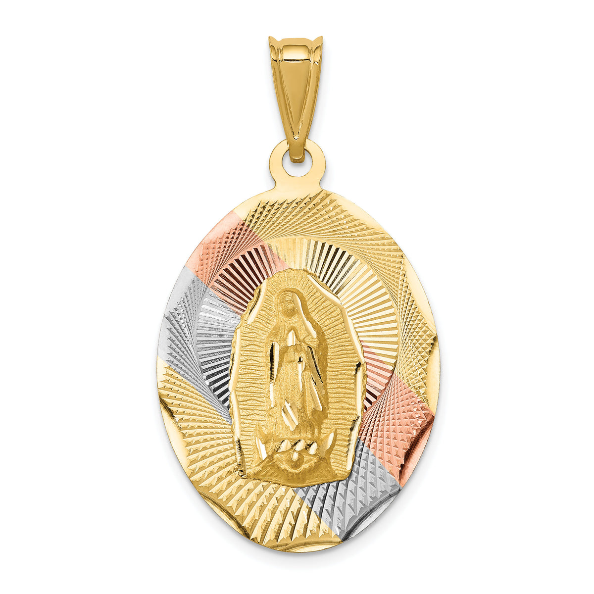14K w/Rhodium D/C Lady Of Guadalupe Oval Pendant-K5825