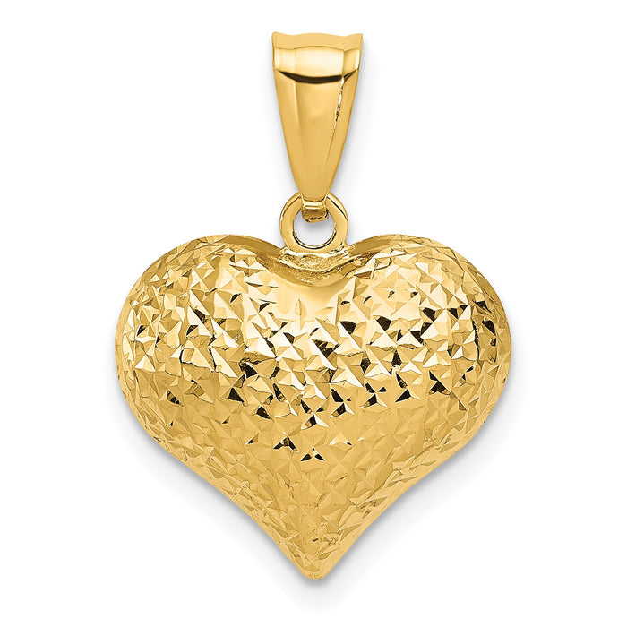 14K Polished and Textured 3-D Heart Pendant-K5833