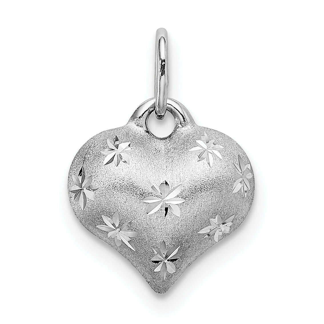14k White Gold Satin Diamond-cut 3D Puffed Heart Pendant-K5836