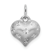14k White Gold Satin Diamond-cut 3D Puffed Heart Pendant-K5836