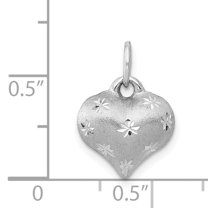 14k White Gold Satin Diamond-cut 3D Puffed Heart Pendant-K5836