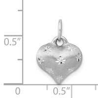 14k White Gold Satin Diamond-cut 3D Puffed Heart Pendant-K5836