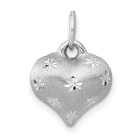 14k White Gold Satin Diamond-cut 3D Puffed Heart Pendant-K5836