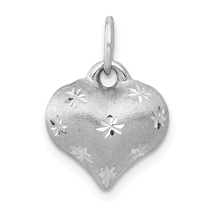 14k White Gold Satin Diamond-cut 3D Puffed Heart Pendant-K5836