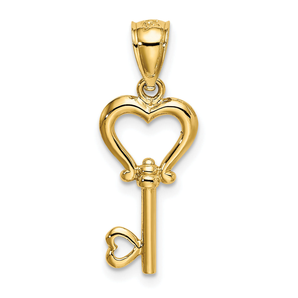 14k Polished 3D Heart Key Pendant-K5839