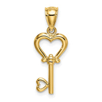 14k Polished 3D Heart Key Pendant-K5839
