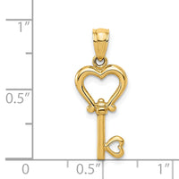 14k Polished 3D Heart Key Pendant-K5839
