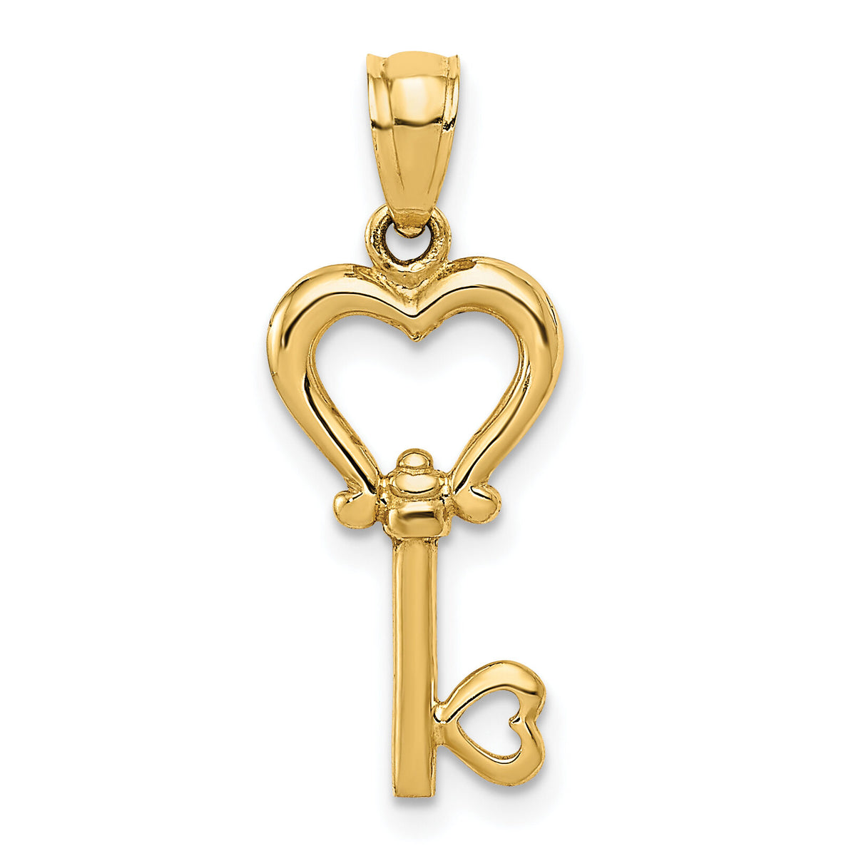 14k Polished 3D Heart Key Pendant-K5839