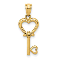 14k Polished 3D Heart Key Pendant-K5839