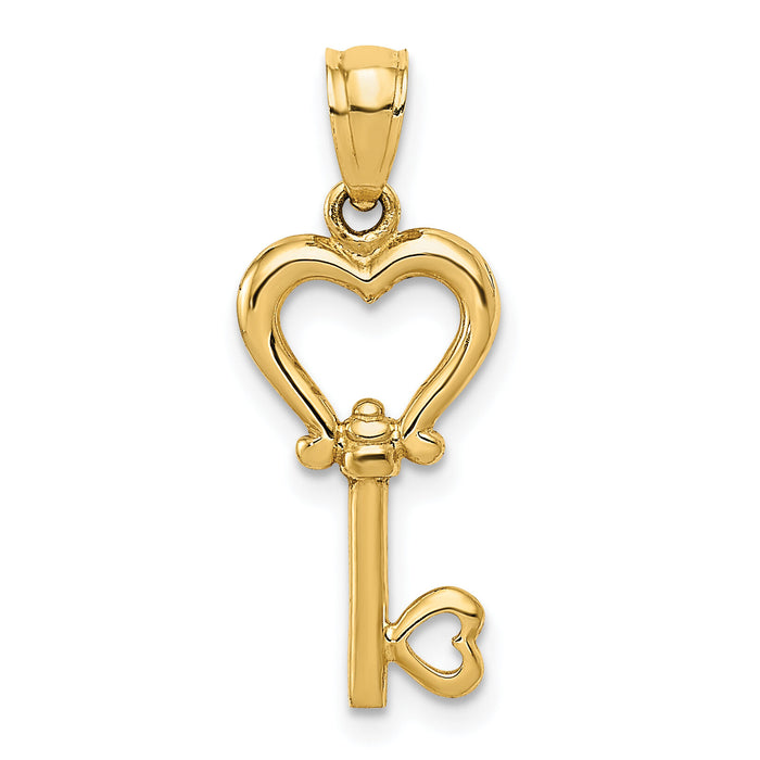 14k Polished 3D Heart Key Pendant-K5839