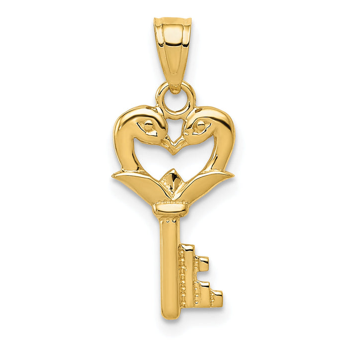 14K Polished Swans Heart Key Charm-K5840