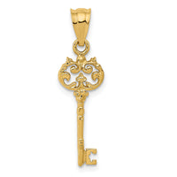 14K Polished Filigree Key Charm-K5842