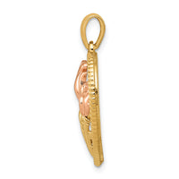 14K Two-tone Polished Flowers in Heart Pendant-K5849