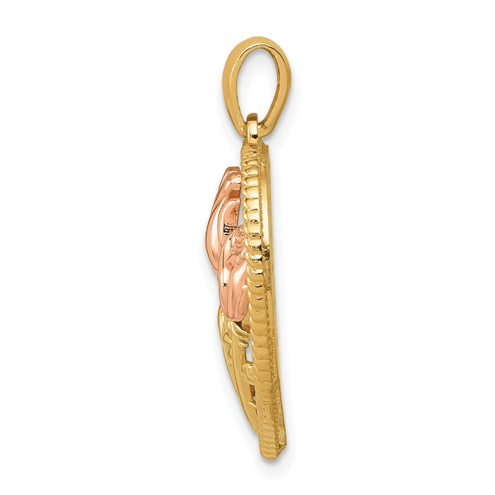 14K Two-tone Polished Flowers in Heart Pendant-K5849