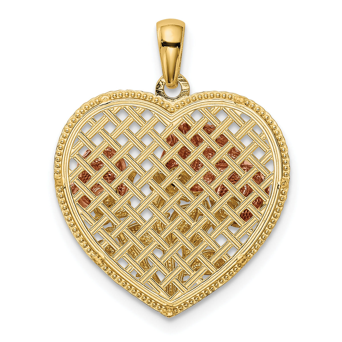 14K Two-tone Polished Flowers in Heart Pendant-K5849