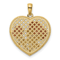 14K Two-tone Polished Flowers in Heart Pendant-K5849