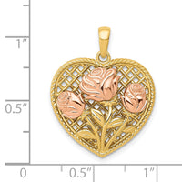14K Two-tone Polished Flowers in Heart Pendant-K5849