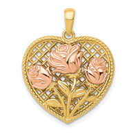 14K Two-tone Polished Flowers in Heart Pendant-K5849