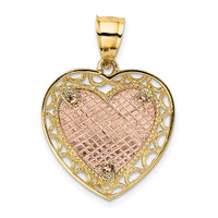 14K Two-tone Polished Lace Trim Heart Pendant-K5850