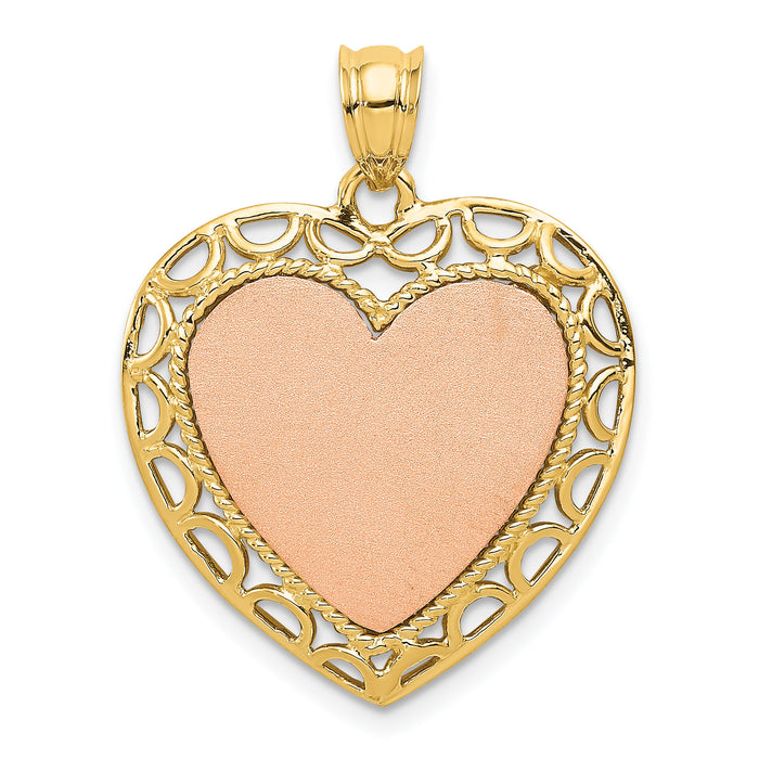 14K Two-tone Polished Lace Trim Heart Pendant-K5850