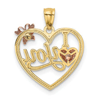 14k Two-tone w/White Rhod I LOVE YOU Heart w/Butterfly Pendant-K5851