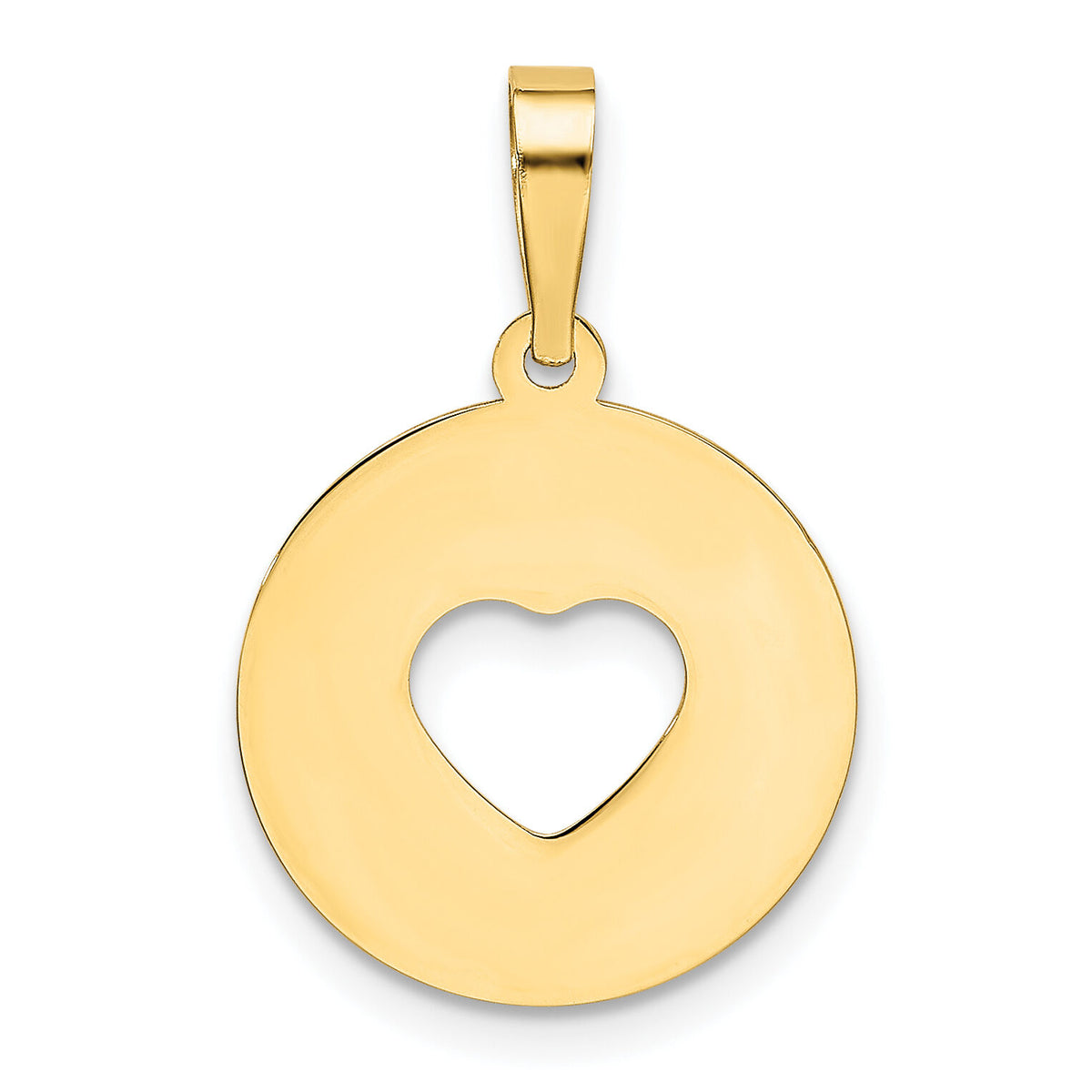 14K Polished Cut-out Heart Circle Disc Pendant-K5852